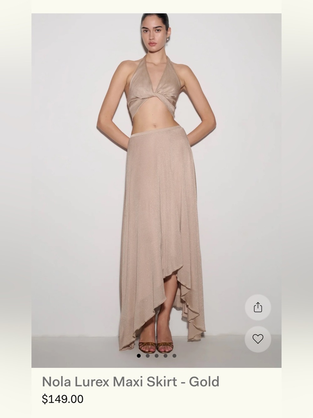 Meshki nola Lurex High-Low Maxi Skirt in Gold